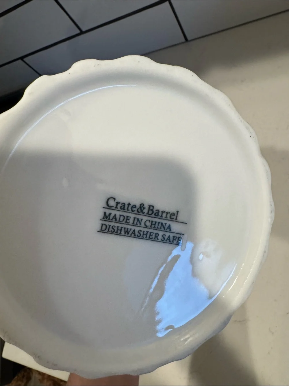 Crate&Barrel White Scalloped Ceramic pitcher